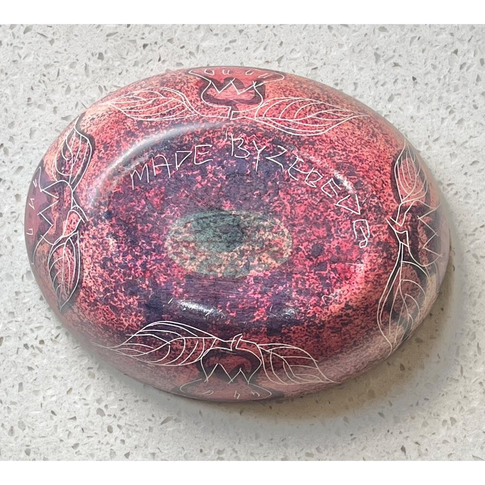 Signed Zebede Stone Trinket Soap Dish Engraved Lotus Handcrafted Mauve Purple - Picture 5 of 10